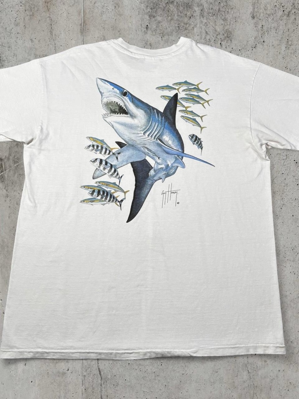 Vintage Guy Harvey Shark T Shirt XXL USA Single Stitch 90s Ocean Fishing Tee
